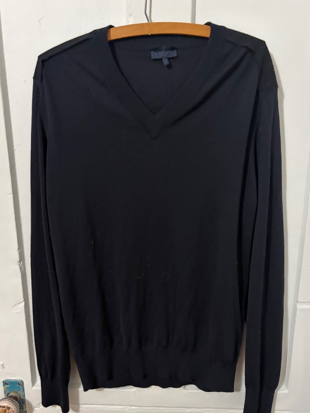 Lanvin Black V-Neck Merino Wool Sweater Made In Italy